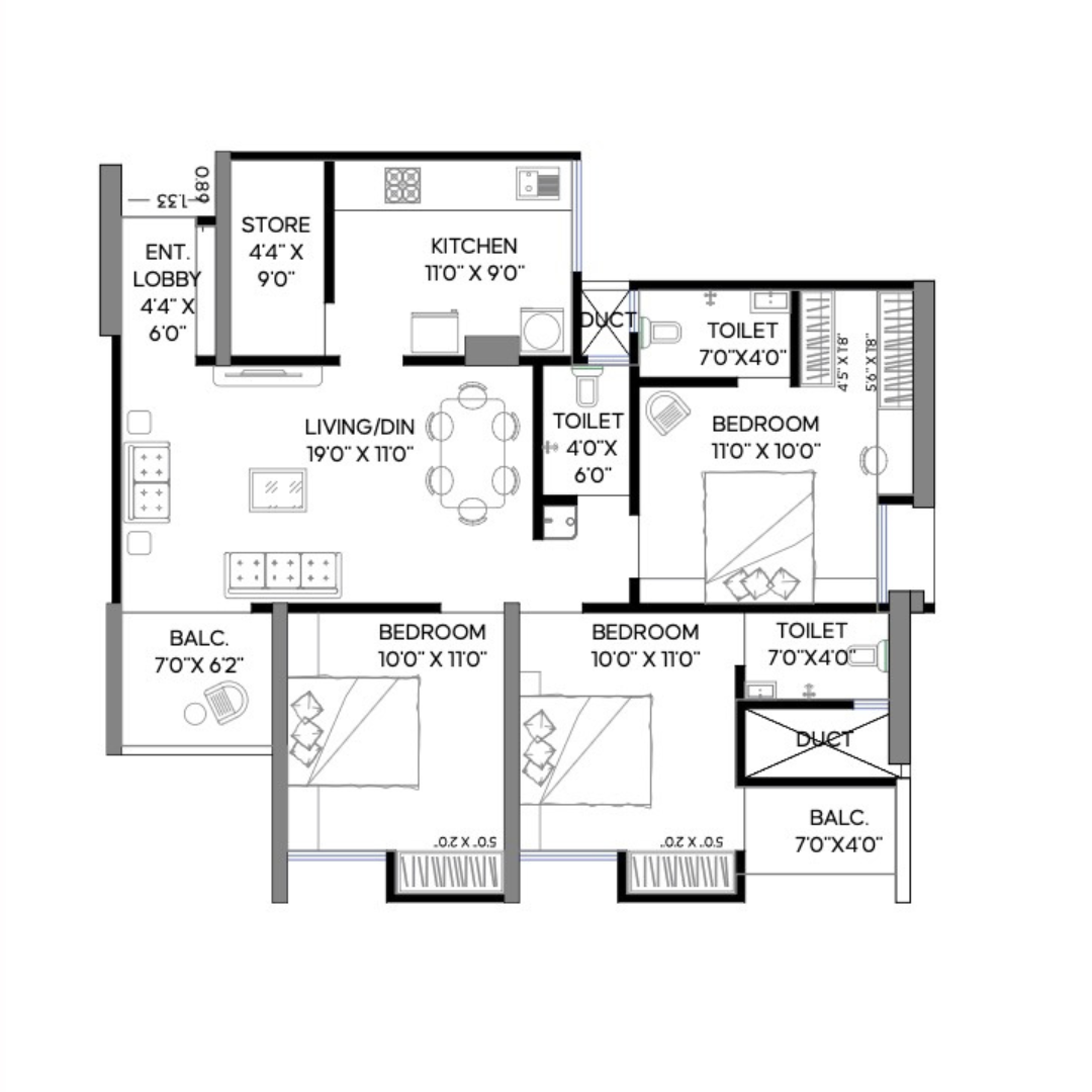 topaz towers unit plan 3 bhk