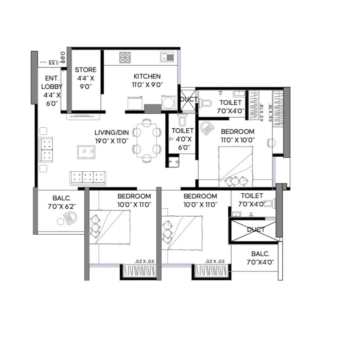 topaz towers unit plan 3 bhk