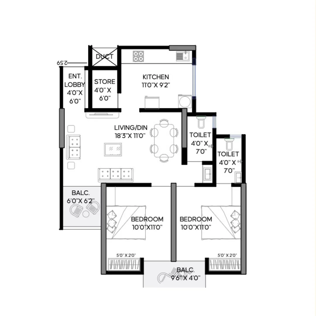 topaz towers unit plan 2 bhk